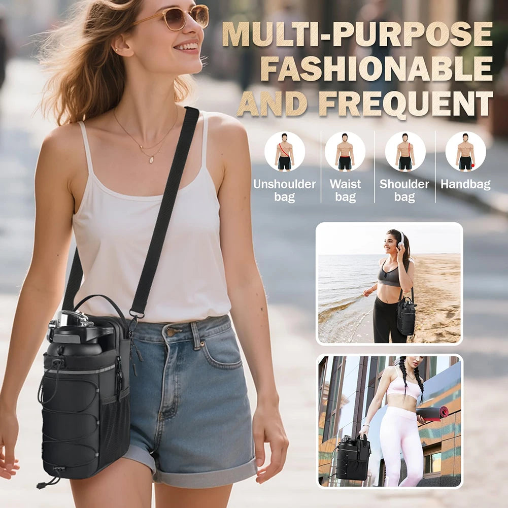 Magnetic Gym Bag with Bottle Holder - 64oz Water Bottle Sling Crossbody Pouch | 3-in-1 Convertible Sports Organizer for Fitness, Gym & Outdoor Activities | Unisex Magnetic Attachment Bag