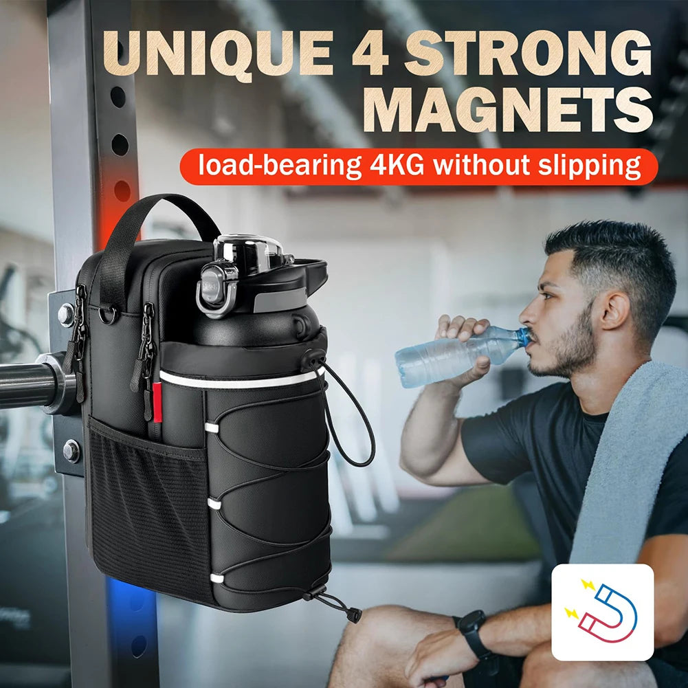 Magnetic Gym Bag with Bottle Holder - 64oz Water Bottle Sling Crossbody Pouch | 3-in-1 Convertible Sports Organizer for Fitness, Gym & Outdoor Activities | Unisex Magnetic Attachment Bag