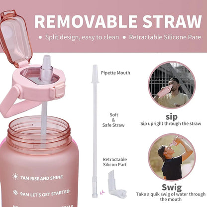 2L Water Bottle With Straw Large Capacity Sports Water Bottle Travel Fitness Sports Portable Drinking Bottles With Time Marker