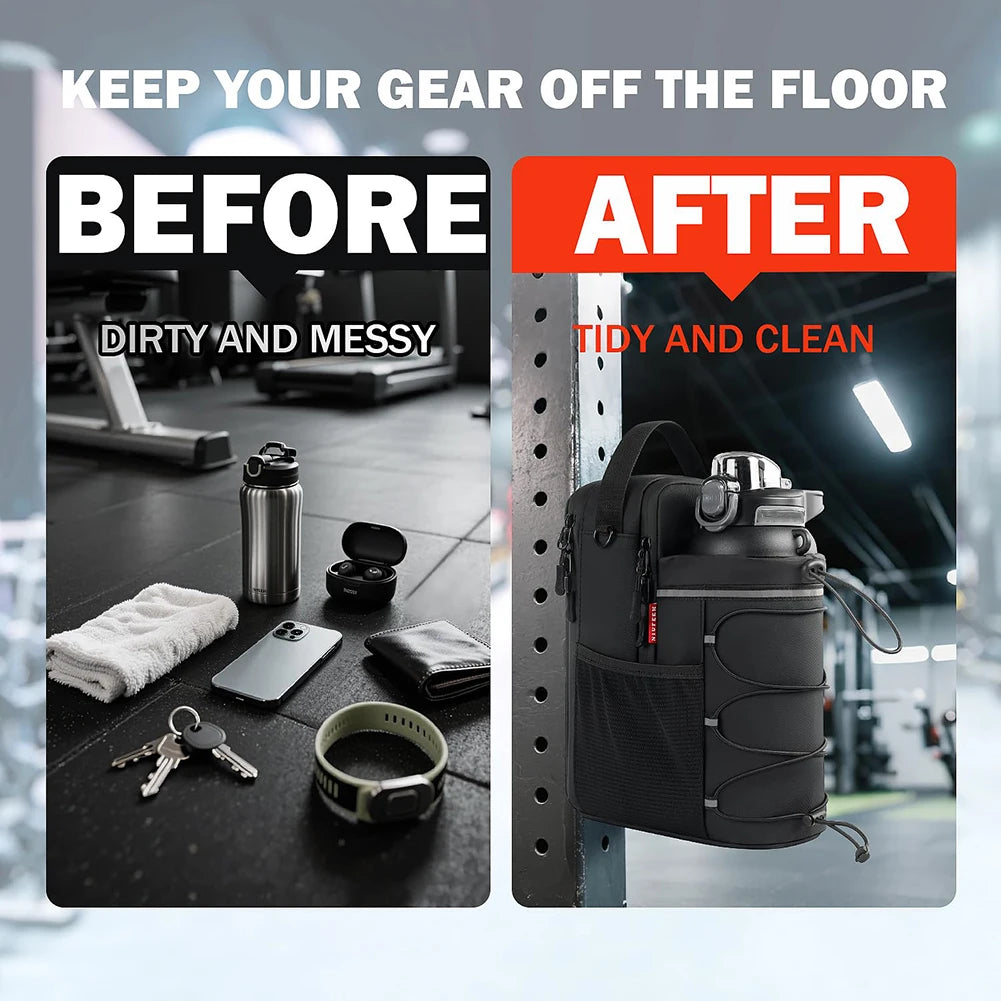 Magnetic Gym Bag with Bottle Holder - 64oz Water Bottle Sling Crossbody Pouch | 3-in-1 Convertible Sports Organizer for Fitness, Gym & Outdoor Activities | Unisex Magnetic Attachment Bag