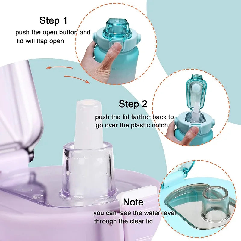 2L Water Bottle With Straw Large Capacity Sports Water Bottle Travel Fitness Sports Portable Drinking Bottles With Time Marker