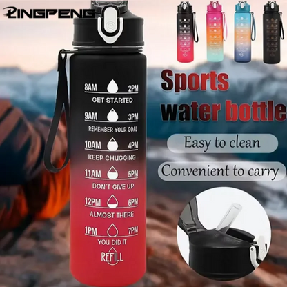 Sports Water Bottle with Time-Tracking Straw Leak Proof Locking Flip Cover for Easy Carry Ideal for Outdoor Adventures