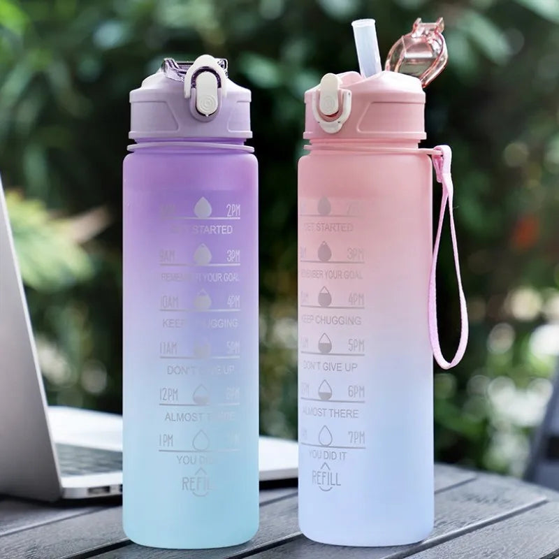Sports Water Bottle with Time-Tracking Straw Leak Proof Locking Flip Cover for Easy Carry Ideal for Outdoor Adventures