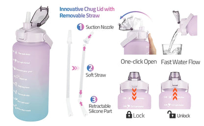 2L Water Bottle With Straw Large Capacity Sports Water Bottle Travel Fitness Sports Portable Drinking Bottles With Time Marker