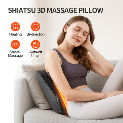 3D Shiatsu Neck And Shoulder Massager with Heat - Electric Back Massage Pillow for Pain Relief Home Office Car